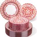 Hioasis 60pcs Red Plastic Plates Set - Floral Red & White Porcelain Design, 10.25" Dinner & 7.5" Dessert Plates Disposable for Christmas (Dishwasher Safe, Traditional Style)