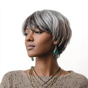 Grey And Brown Pixie Wigs For Black Women Wig Salt And Pepper Short Hairstyle for Older Women Short Pixie Cut Wig Glueless Wigs Human Hair Pre Plucked Pre Cut No Knots And No Hair Loss Pixie Wigs