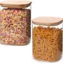 Glass Food Storage Jars 3.6 Qt Set of 2,Glass Storage Containers Clear Glass Food Canister with Bamboo Lid Airtight For Serving Tea, Coffee, Flour, Sugar, Candy, Cookie, Spice and More (Square)