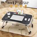 Folding Lap Desk, 23.6 Inch Wood Laptop Bed Desk with Cup Holder, Portable Bed Table for Working Writing Reading & Eating for Bed, Sofa, Couch, Floor - Black