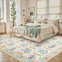 LIVEBOX Beige 8x10 Area Rug for Living Room, Vintage Washable Floral Rug for Bedroom Girls, Soft Non-Slip Rugs with Butterfly and Bee Pattern, Large Throw Carpet for Dining Room, Nursery Home Decor