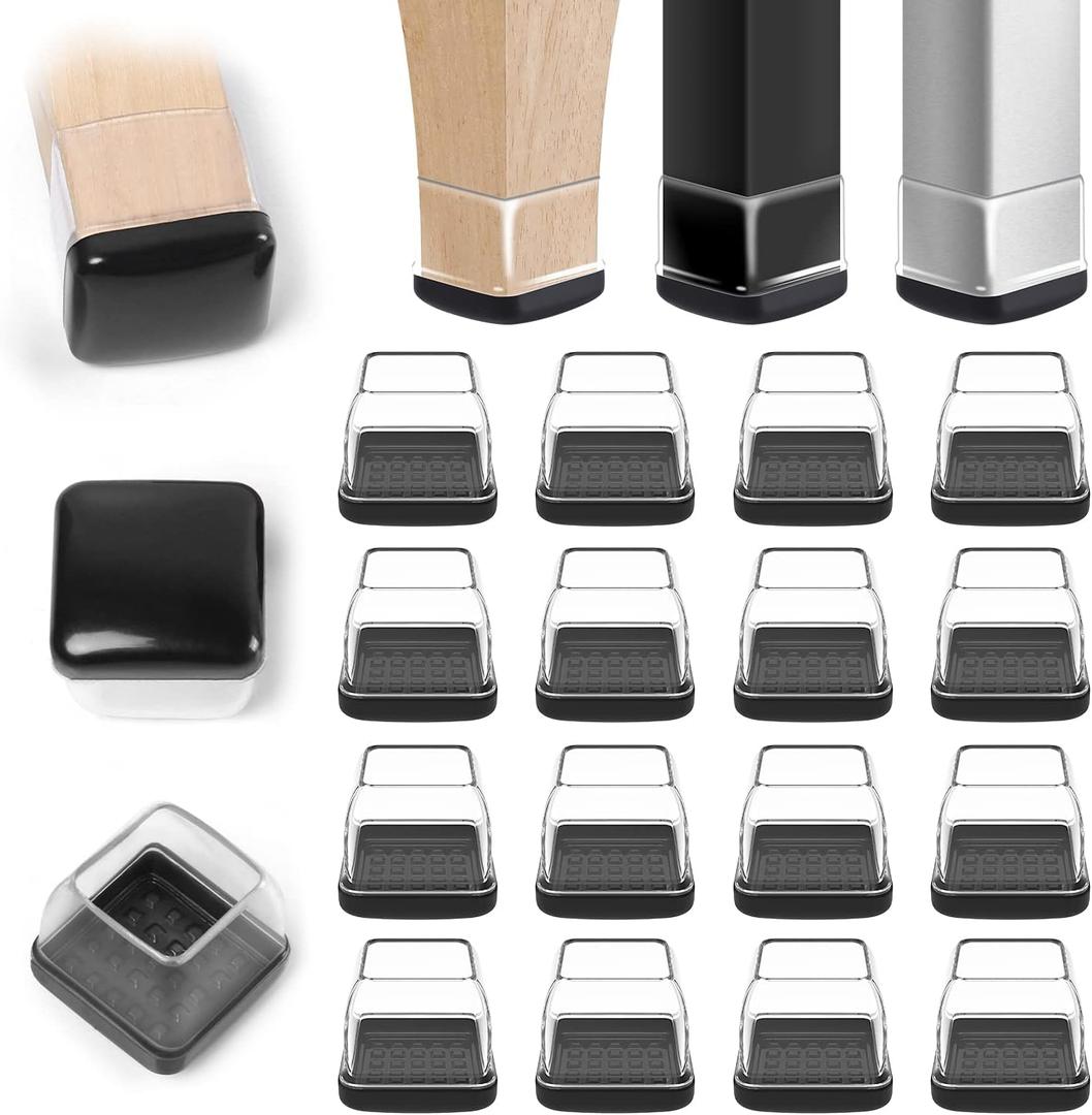 Chair Sliders for Carpeted Floors,16 Pcs Chair Glides Square Furniture Sliders Carpet, Teflon Table Leg Protectors Sliders for Carpet, Make Furniture Glides Move Easy (Fit 1.1" - 1.4", Clear)