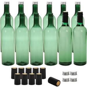 WUWEOT 12 Pack Plastic Wine Bottles, 750ml Empty Bordeaux-Style Liquor Bottle, Green Long Neck WIne Bottles with Screw Lid and Shrink Capsules Caps