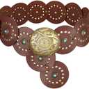 SUOSDEY Women's Wide Western Leather Concho Belt Vintage Cowgirl Boho Disc Belt for Dresses, Jeans, Skirts