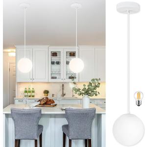 KoKo&Yukina 6 Inch Globe Pendant Light White Globe Pendant Lights Kitchen Island Mid Century Light Fixture with Milky White Glass Shade for Dining Room Living Room