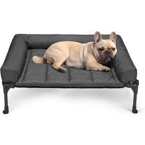 Veehoo Cooling Elevated Dog Bed Add Removable Waterproof Bolster Cushion Mat, Raised Pet Cot with Breathable Teslin Mesh, No-Slip Feet, Dog Sofa Bed for Indoor Outdoor, Medium, Black CWC2331B (32.0"L x 25.0"W x 7.0"Th)