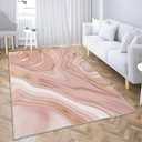 Ansouyi Non-Slip 5x7 ft Area Rugs, Washable Rug Carpet for Living Room, Pink with Gold Abstract Liquid Marble Home Decor Rugs for Game Room Classroom Bedroom Dining Kindergarten Room