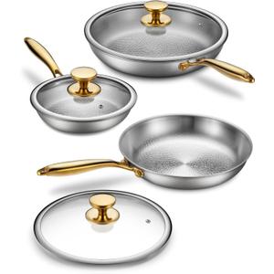 Titanium Pans for Cooking, 8/10/12 Inch Cookware with Lids, Butter Warmer