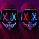 Halloween LED Light-Up Mask | Scary Glowing Design for Cosplay, Costume Parties, Masquerade & Carnival (Ideal Gift) (Red/Blue + blue/Pink 2pack)