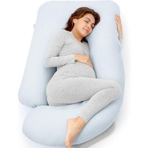 Momcozy Pregnancy Pillows for Sleeping, U Shaped Full Body Pillow for Pregnancy Women with Removable Jersey Cotton Cover, 57 Inch Maternity Pillow, Light Blue