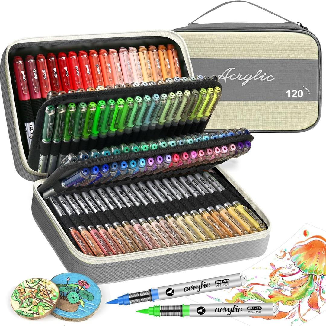 120 Color Acrylic Paint Markers Set – Soft Brush Tip Acrylic Paint Pens and Markers for Artists, DIY Crafts, Canvas, Wood, Glass, Rocks, Fabric and More Creative Projects(GREY)