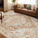 Large Area Rugs 9x12 Living Room Rug Boho Area Rug Washable Rugs 9x12 Vintage Rugs Indoor Large Bedroom Rug with Non Slip Rubber Backing for Under Dining Table Office Bedroom, Caramel Beige