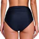 COCOPEAR V-Cross High Waisted Bikini Bottoms Tummy Control Full Coverage Bikini Bottoms for Women (Black, L)