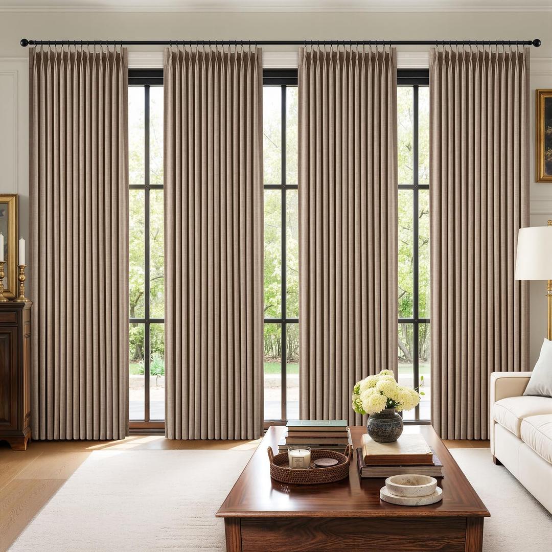 MIULEE Pinch Pleated 100% Blackout Curtains 102 Inch Long 4 Panel Set for Bedroom Thick Linen Memory Trained Pleat Living Room Darkening Back Tab Double Layer Thermal Insulated Drapes, Linen, 40"W x 102"L