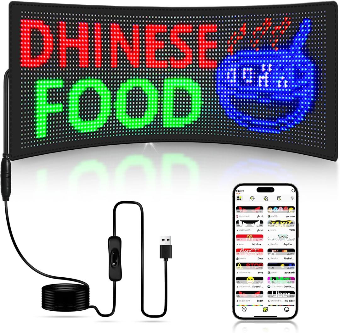 LED Sign, 27"x8.5" Programmable LED Sign with Bluetooth APP Control - Huge Bright Scrolling Text/Animations for Car, Store, Christmas Advertising (Pre-Made & Custom Modes)