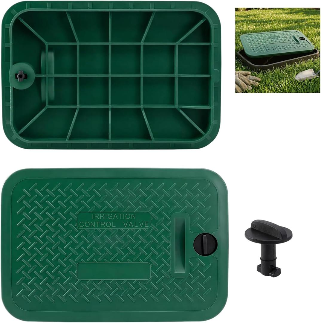 1pcs 113c Series Replacement Irrigation Valve Box Cover (12 x 17 Inch), Heavy Duty PP Sprinkler Box Lid with Protective Plug, UV-Resistant Water Valve Protector for Outdoor Lawn & Garden, Green