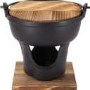 7" Cast Iron Japanese Sukiyaki Hot Pot, Cheese Fondue, Camping Cooking - Individual or Couple's Size - Nabe Shabu nabemono Pot, Alcohol Stove, Wooden Lid - Ideal for High-End Restaurants