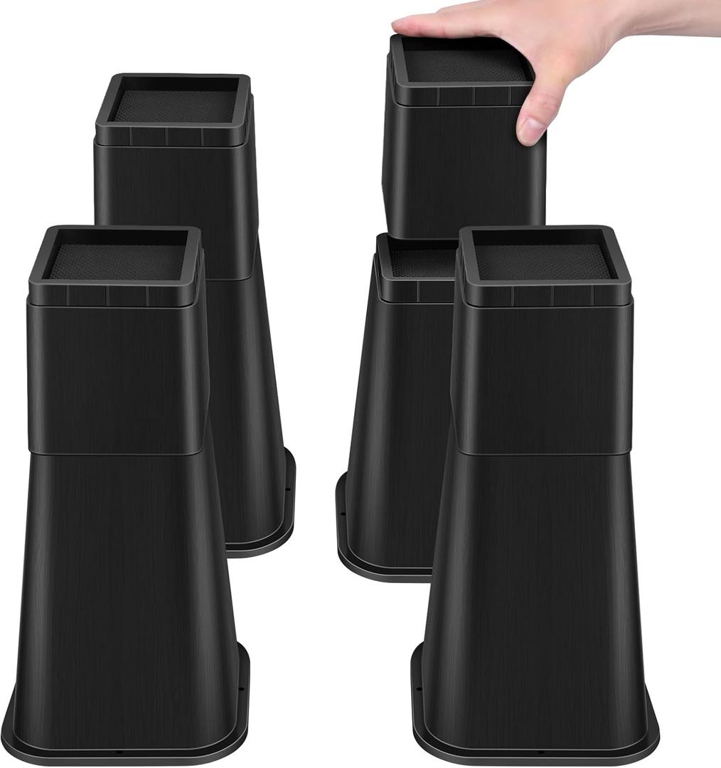Bed Risers Adjustable Furniture Risers - Heavy Duty 4 or 8 inch or 12inch Non-Slip Lift Supports for Beds/Couches/Sofas, Durable Square Design with Creates Storage Space (Black 4 Pack, 12 Inch)