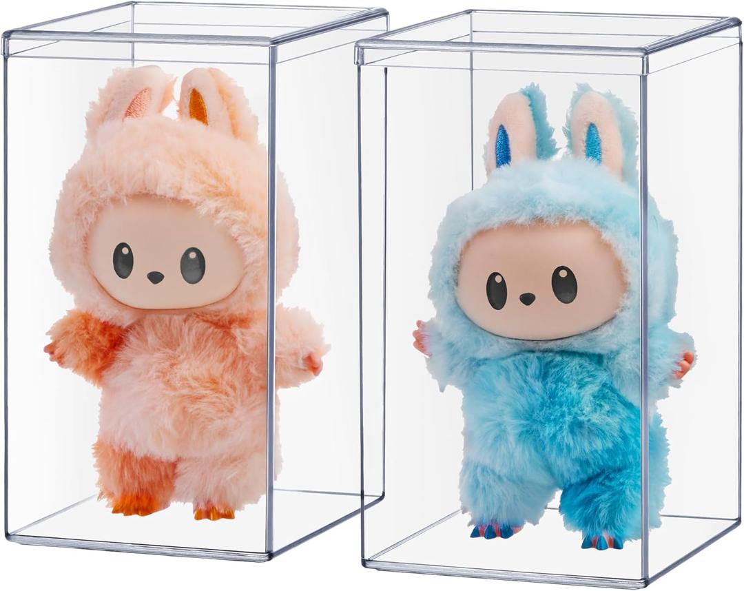 STORi Clear Plastic Stackable Display Case with Lid, Set of 2, Store Figurines, and Plush Collectibles, Box for Action Figures, Made in USA