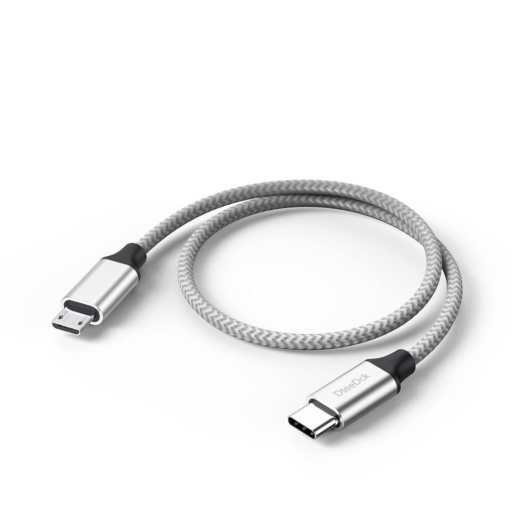 USB C to Micro USB Cable 1ft, 16W Charging & 480Mbps Data Transfer USBC Type C to Micro USB Cord Braided Male to Male USB-C 2.0 30.5cm for Old Android Phone Kindle PS4 Xbox One and More (Silver)