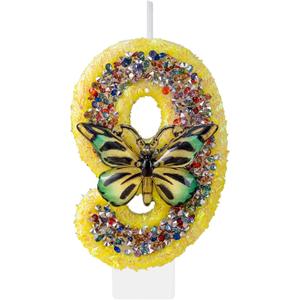 Butterfly Birthday Candles 9th Diamond Butterfly Birthday Cake Decorations,Glitter Candles 5D Visual Butterfly Cake Toppers Diamond for Fairy Birthday Parties Cake Decor and Other Celebrations