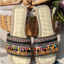 Women's Boho Beaded Beach Flat Sandals Embroidered Open Square Summer Slide Shoes Beach (M)