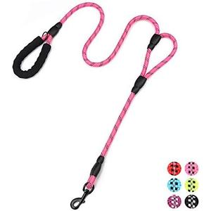 Rope Dog Leash 6ft Long, Traffic Padded Two Handle, Heavy Duty ,Reflective Double Handles Lead for Control Safety Training ,Leashes for Large Dogs or Medium Dogs, Dual Handles Leads, (Pink)