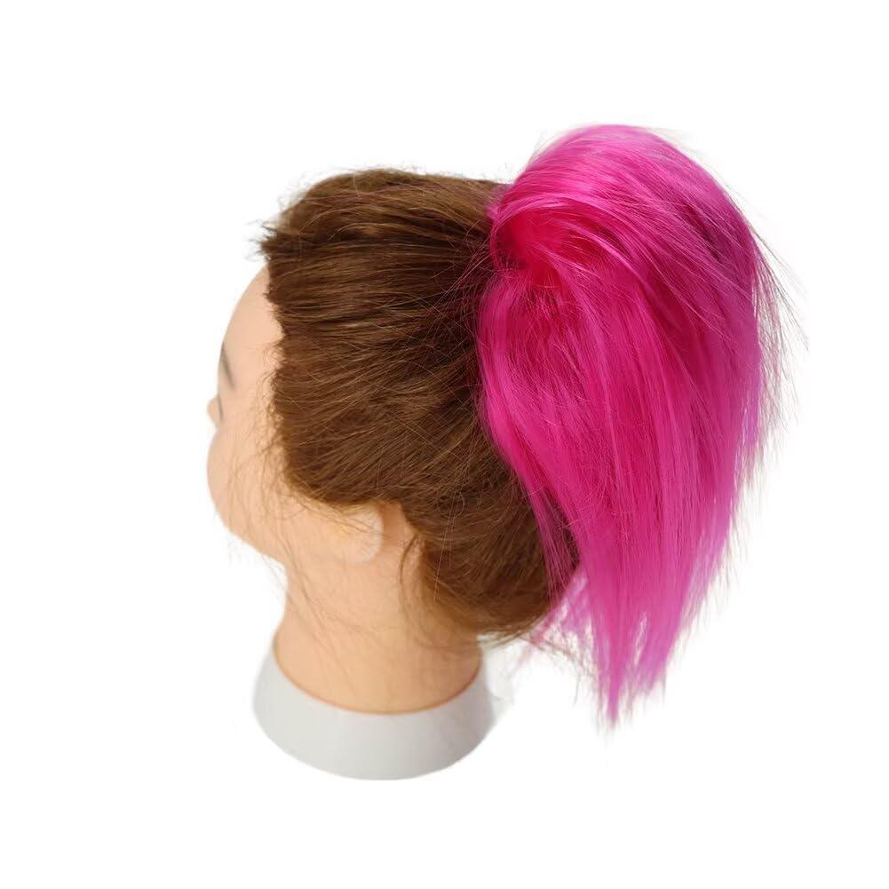2pcs/pack 50g/pcs Fashion Hot Pink Synthetic Messy Hair Bun Scrunchies Straight Tousled Ponytail Fluffy Hair Extensions Wig for Women Girl Party Wedding