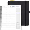 POPRUN 2025-2026 Weekly Planner 7.25'' x 8.25''Academic Spiral Appointment Book (July 2025-June 2026) with Quarter-Hourly Schedule, Monthly Tabs, Leather Softcover, Inner Pocket - Black