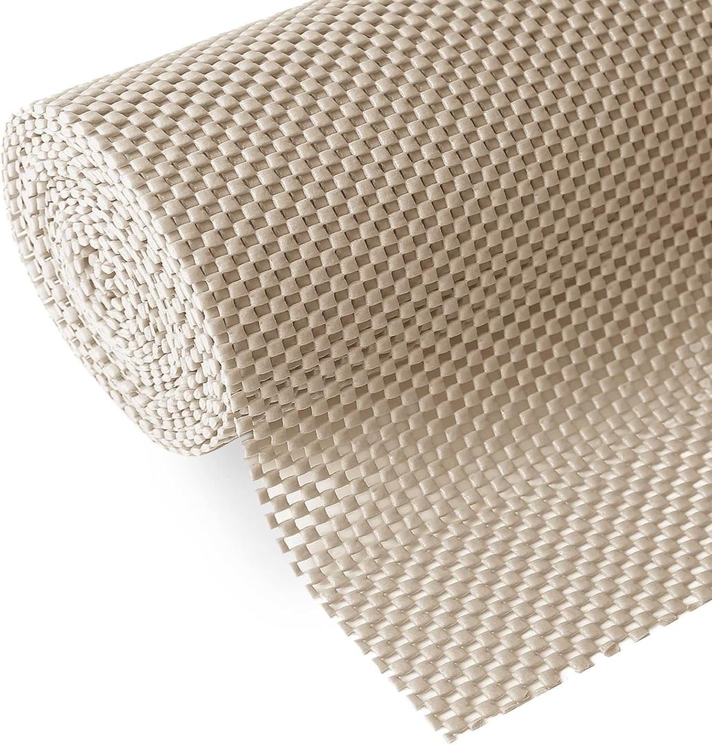 Shelf and Drawer Liner, Non-Adhesive Non Slip and Grip Durable Clean Pad Full Size 17.7 Inches x 20 Feet for Drawers, Shelves, Cabinets, Storage, Kitchen, Desks, Kitchenware, Tableware, Beige