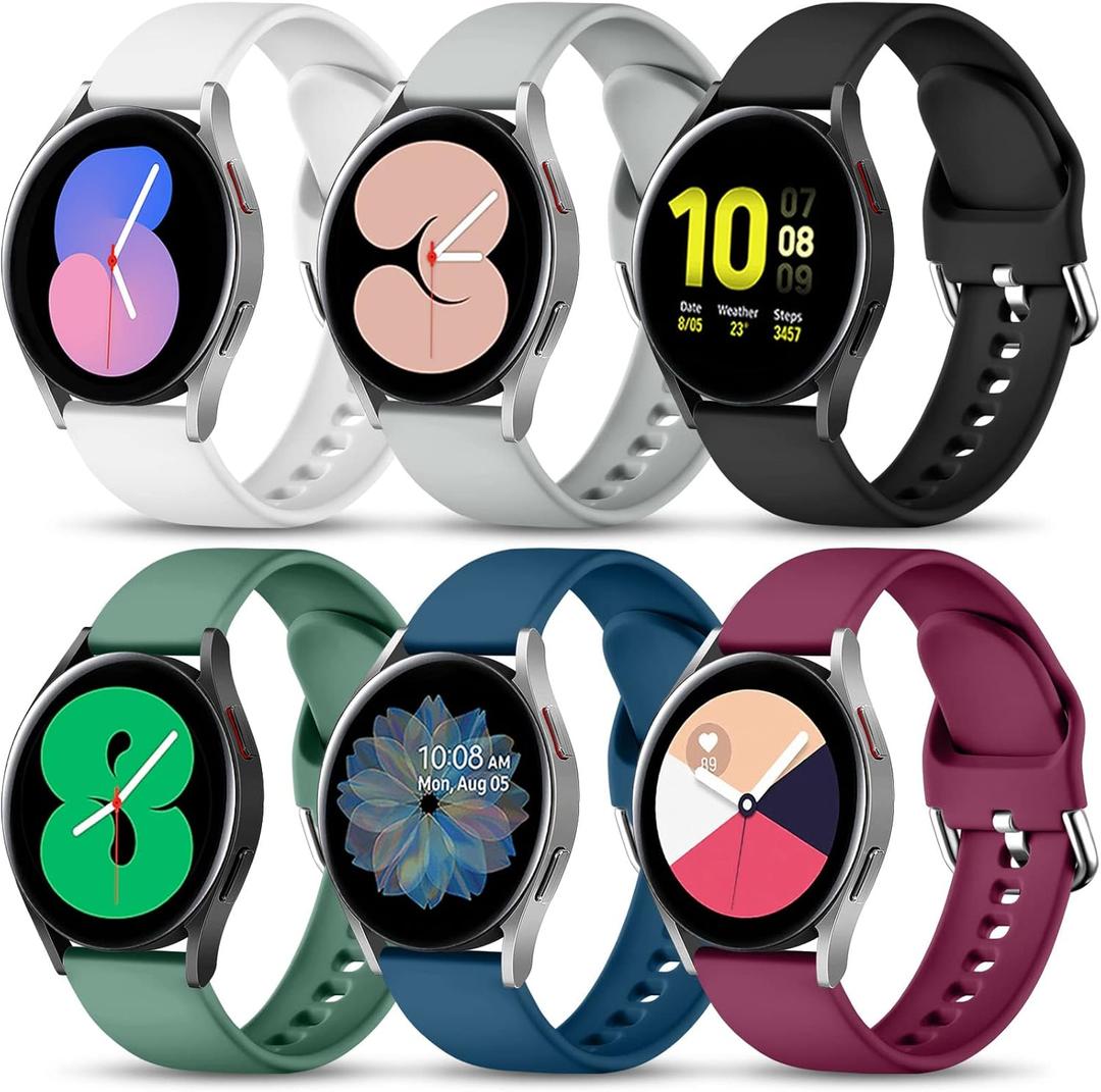 Lerobo 6 Pack Bands Compatible with Samsung Galaxy Watch 7 6 5 4 Band 40mm 44mm/Galaxy Watch 5 Pro 45mm/Watch 4 6 Classic 42mm 46mm 43mm 47mm/Active 2 Watch/Watch 3 41mm, 20mm Sport Band for Women Men (Black/White/Red/Gray/Slate Blue/Pine Green)