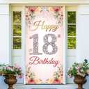 18th Birthday Decorations for Girls, Happy 18th Birthday Door Banner Backdrop, 18 Year Old Birthday Party Yard Sign Poster Photo Props Rose Gold Pink Decor for Outside Inside, Sturdy, Fabric
