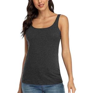 V FOR CITY Women's Cotton Tank Top with Shelf Bra Adjustable Wider Strap Camisole Basic Cami Tanks, (Large, Gray)