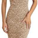 PRETTYGARDEN Summer Floral Bodycon Midi Dresses 2026 Puff Sleeve Mermaid Cocktail Baby Shower Photoshoot Maternity Dress (Medium, Khaki)