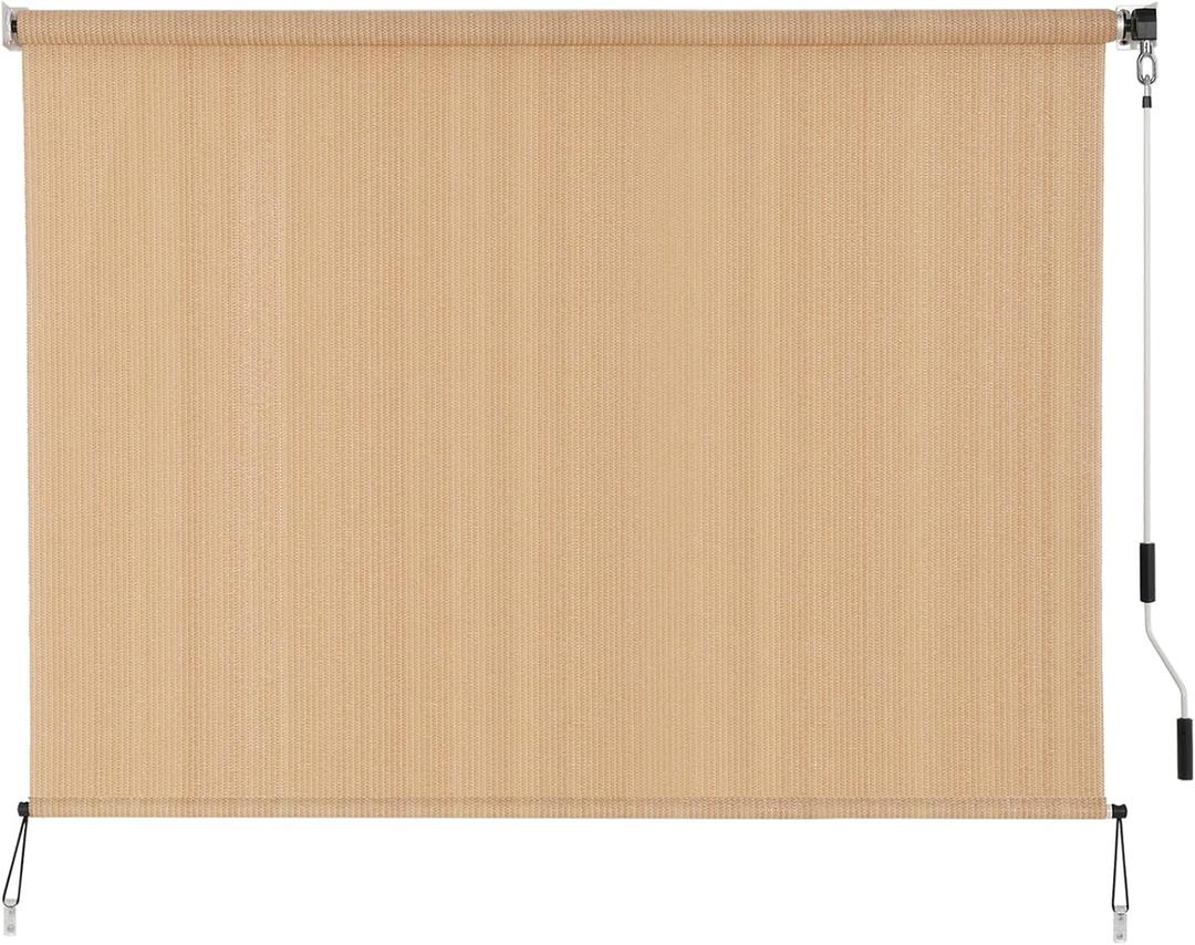 SEEYE Outdoor Sunshade Roller Shades 120" W x 96" H, Cordless Roll Up Shade Blinds Privacy Screen with 90% UV Protection, Exterior Patio Shade Cloth for Porch Pergola Balcony Backyard Windows, Walnut