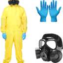 Halloween Yellow Hazmat Suit Cosplay Costume for Adult Men,Hazmat Jumpsuit Cosplay Costume Gas Mask Props Gloves