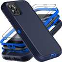YKHJKLEC for iPhone 11 Pro Case, Military Grade 3 in 1 Heavy Duty Shockproof/Drop Proof/Dust Proof Case with 2Pcs Tempered Glass Screen Protector (Navy Blue)