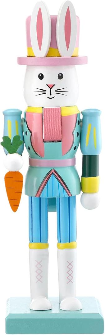 Chunful Easter Bunny Nutcracker 10 Inch Traditional Rabbit Wooden Nutcrackers Easter Decor Wood Decorative Tabletop Figurine Green Bunny Ornament for Tabletop Plaque Decor