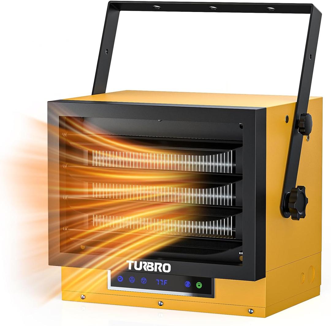 TURBRO 7,500W Electric Garage Heater, 240V Hard Wired Ceiling Mounted Shop Heater, Remote Control, Overheat Protection, Thermostat, Timer, ETL Listed, Ideal for Garage, Workshop, Gym, GH7500