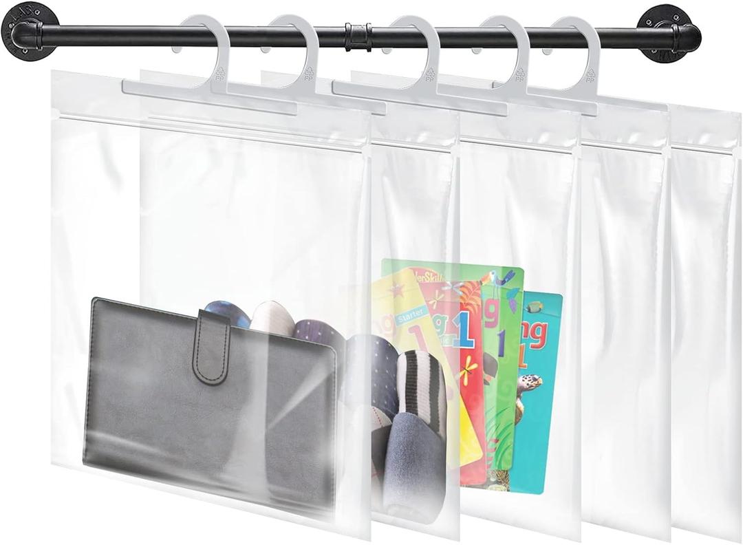 Hanging Storage Bags 24 Pack, Large Hook 10 x 12.5-inch Clear Plastic Bags for Classroom, Library and Pharmacy Use