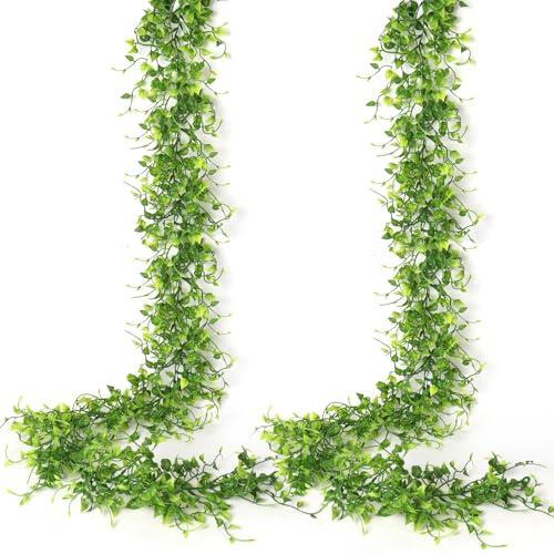 RECUTMS Artificial Vines Ivy Garland, 2Pcs 6Ft Fake Green Eucalyptus Leaves Greenery UV Resistant Faux Hanging Vine Plant Indoor Outdoor Home Garden Porches Wedding Party Arch Spring Summer Decor, Green