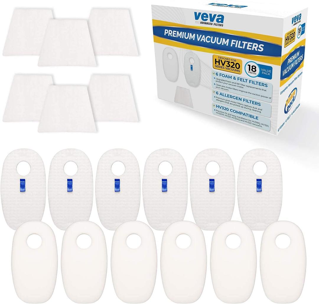 VEVA Premium Vacuum Filter Set with 6 Allergen, 6 Foam, 6 Felt Filters for Shark Rocket Vacuums Model HV319Q, 320, 321, 322, 324, 325 and UV330, 422