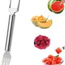 2-in-1 Dual Head Watermelon Slicer Fork, 304 Stainless Steel Fruit Cube Cutter Tool, 1 Pack