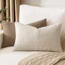 MIULEE Decorative Linen Check Lumar Throw Pillow Covers Neutral Farmhouse Vintage Pillow Covers 12x20 Set of 2 Boho Modern Home Decor for Sofa Couch Bedroom Cushion Natural Beige