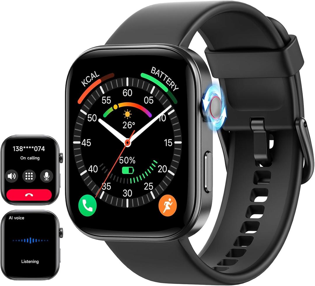aeac Smart Watch for Men Women iPhone & Android,1.99" AMOLED Screen 3ATM Waterproof Fitness Watch with Answer/Make Call AI Voice,24H-Heart Rate/SpO2/BP Monitor,120+ Sports Modes (Black, 1.99)