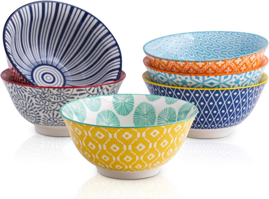 Selamica Porcelain Ice Cream Bowls Set of 6, Small Bowls, Ceramic bowls for Dessert, Ice Cream, Variety of Colors (5 Inches)