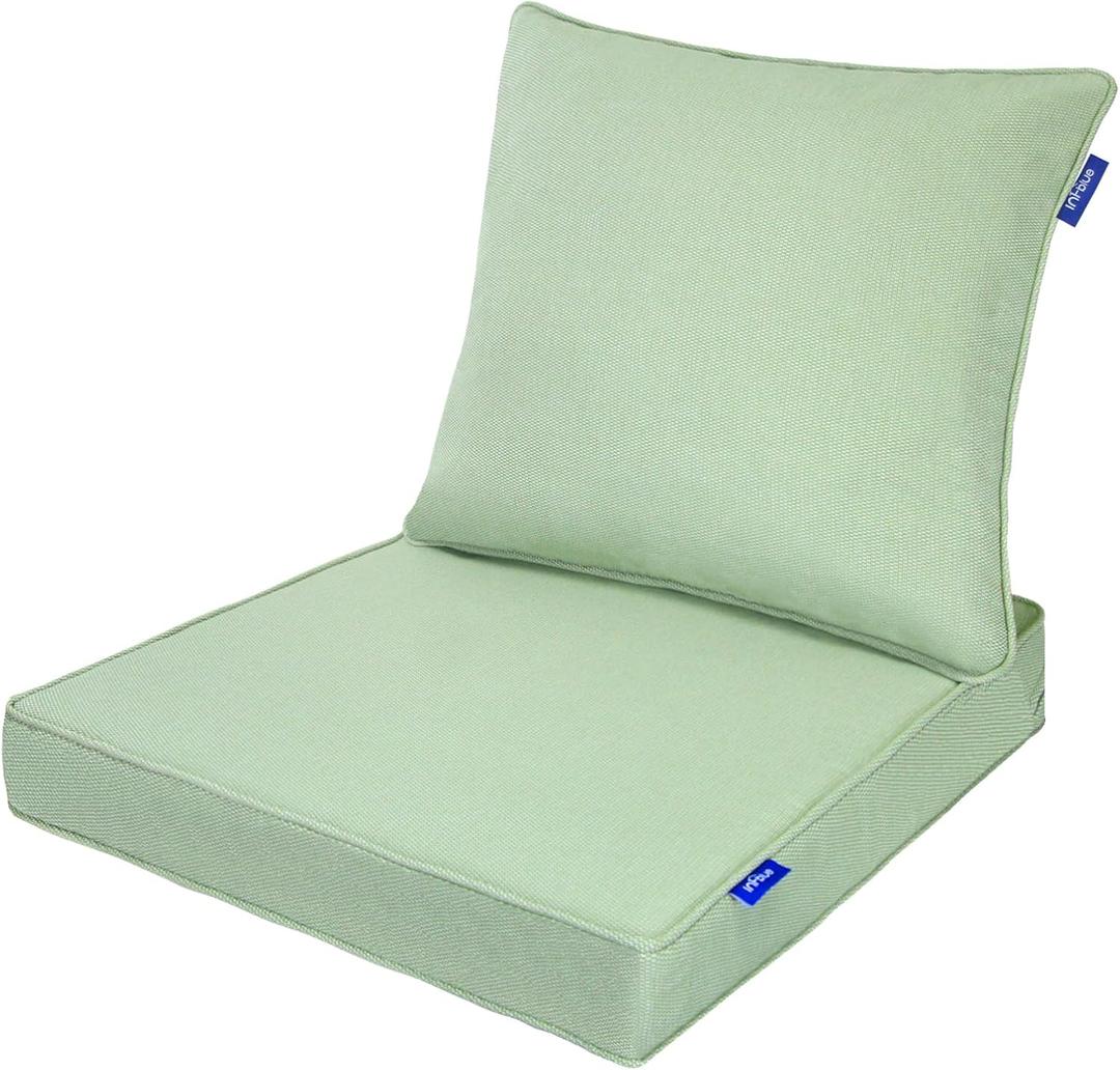 Deep Seating Chair Cushion Outdoor Patio Seat and Back Cushion Set for Outdoor Furniture Water Repellent 22'' x 24'' Patio Deep Seat Cushions Fade Resistant (Light Green)