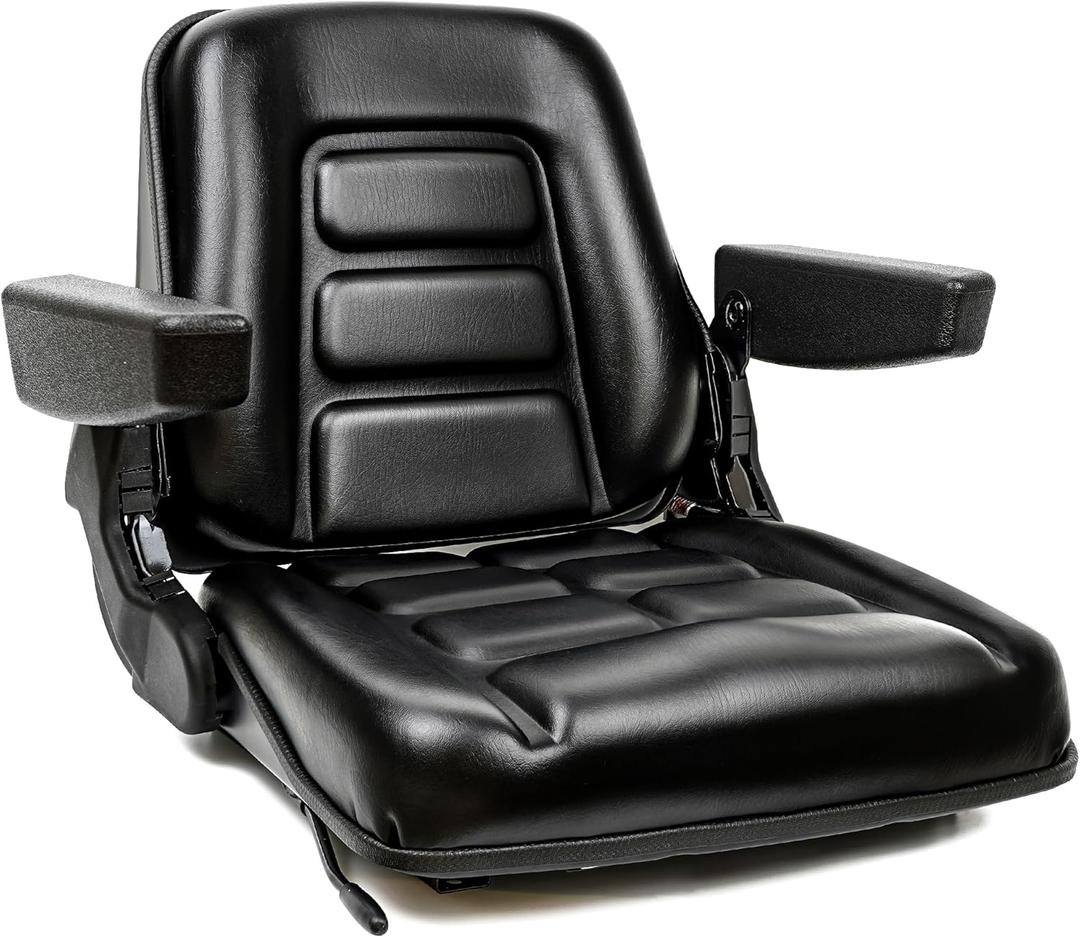 Universal Fold Down Forklift Seat with Adjustable Angle Back,Armrest,Micro Switch and Slide for Tractor,Excavator Skid Loader Backhoe Dozer Telehandler ZTRs