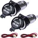 2 PCS Car Cigarette Lighter Socket, Cigarette Lighter Replacement, 12 Volt Female Power Outlet Socket with Cover and Wiring Harness, Universal for Car, Automotive, Truck, RV, Boat, Motorcycle