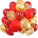 PartyWoo Red and Gold Balloons, 60 pcs 12 Inch Maroon Ruby Dark Red Burgundy Metallic Gold Confetti Balloons for Graduation Christmas Wedding Valentine's Day New Year Birthday Party Decorations